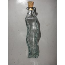  Green Tint Decorative squiggle Glass Bottle with Cork 9"   352413777964
